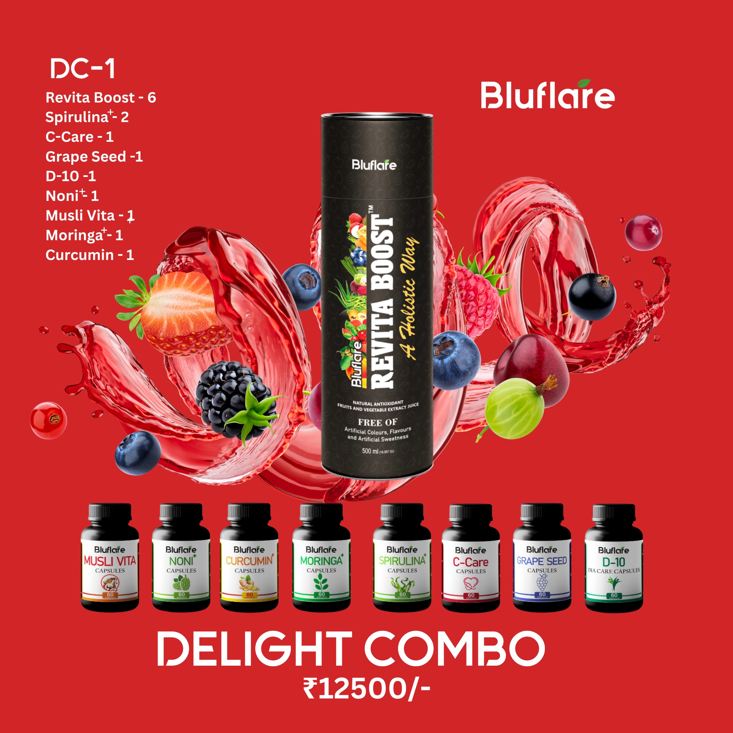 DELIGHT COMBO (REVITA 6NOS, SPIRULINA 2 NOS, C-CARE 1NO, NONI 1NO, MURINGA 1NO, D-10 1NO, GRAPE SEED 1NO, CURCUMIN 1NO, MUSLIVITA 1NO.