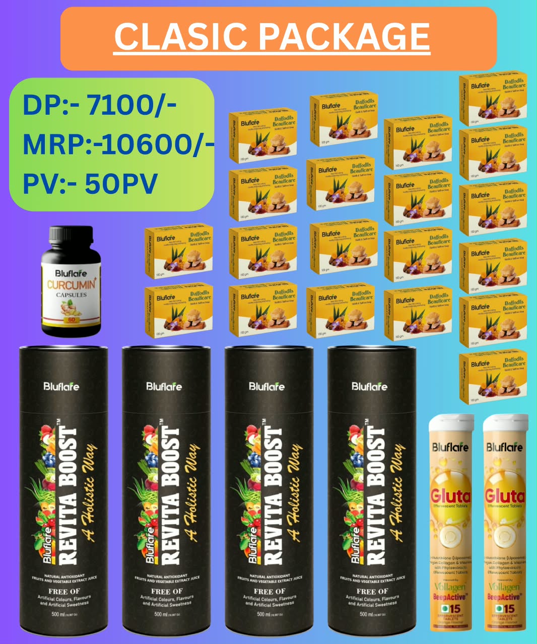 CLASIC PACKAGE(REVITA 4NOS,GLUTA 2NOS,CURCUMIN 1NO,SOAP 2SET)